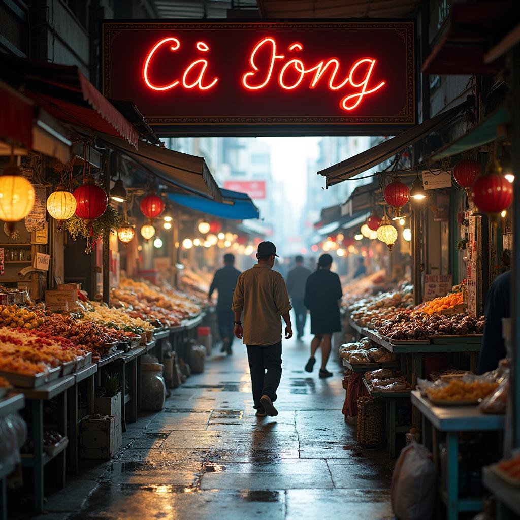 Khung cảnh bên trong gần Cửa Đông Chợ Bến Thành với các gian hàng đặc trưng